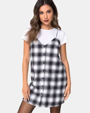 Sanna Slip Dress in Plaid Black White