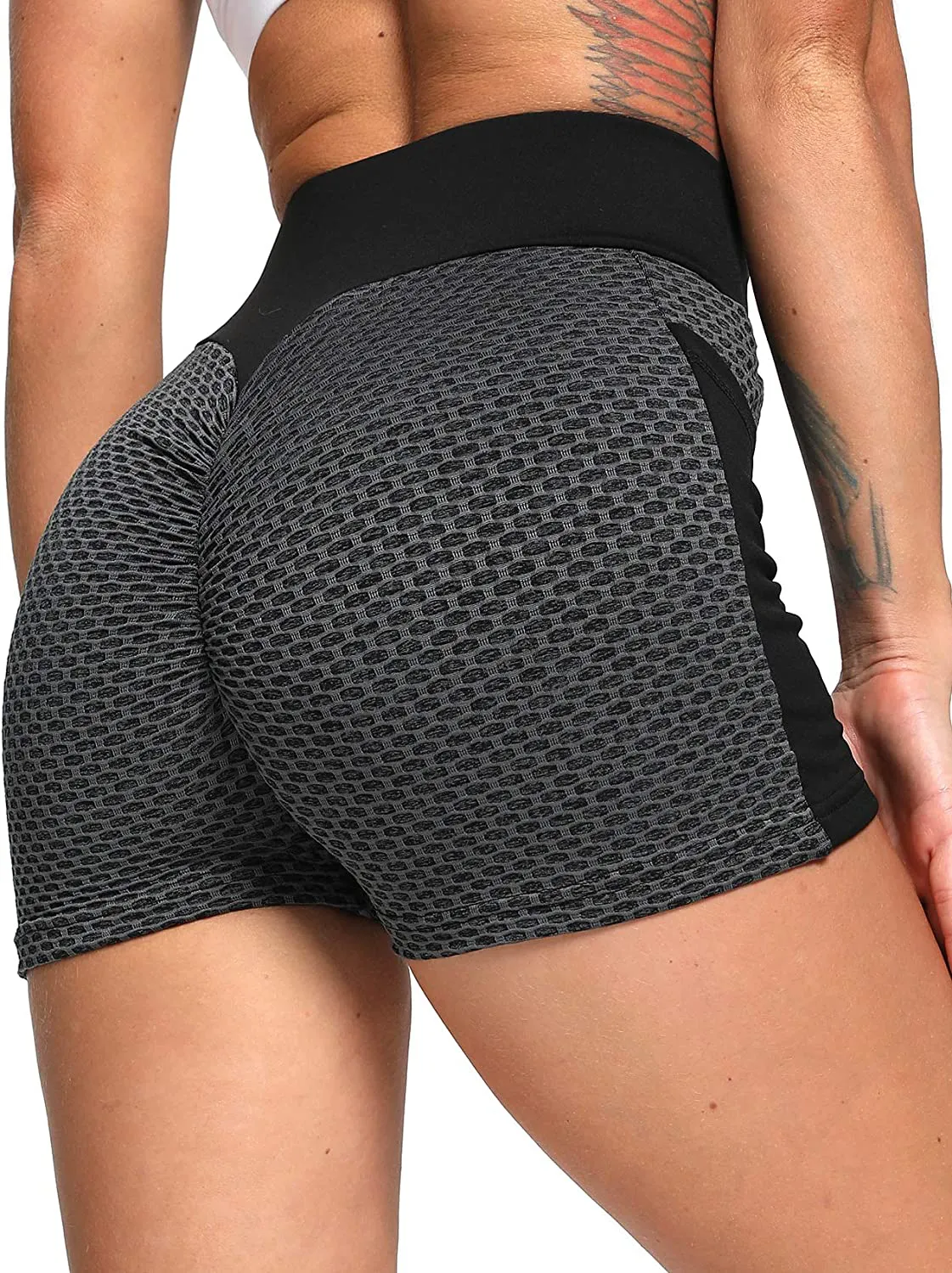 SEASUM Women Workout Shorts Brazilian Textured Booty Leggings Shorts Anti-Cellulite Scrunch Butt Lift