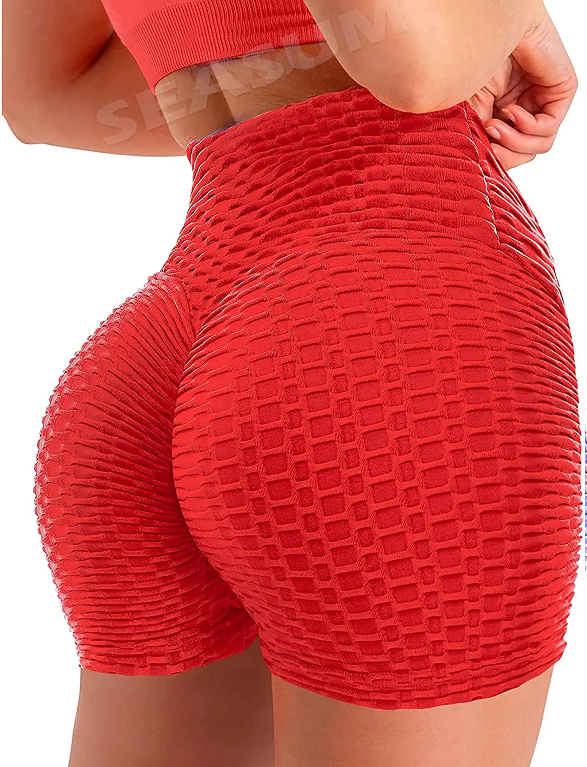 SEASUM Women Workout Shorts Brazilian Textured Booty Leggings Shorts Anti-Cellulite Scrunch Butt Lift