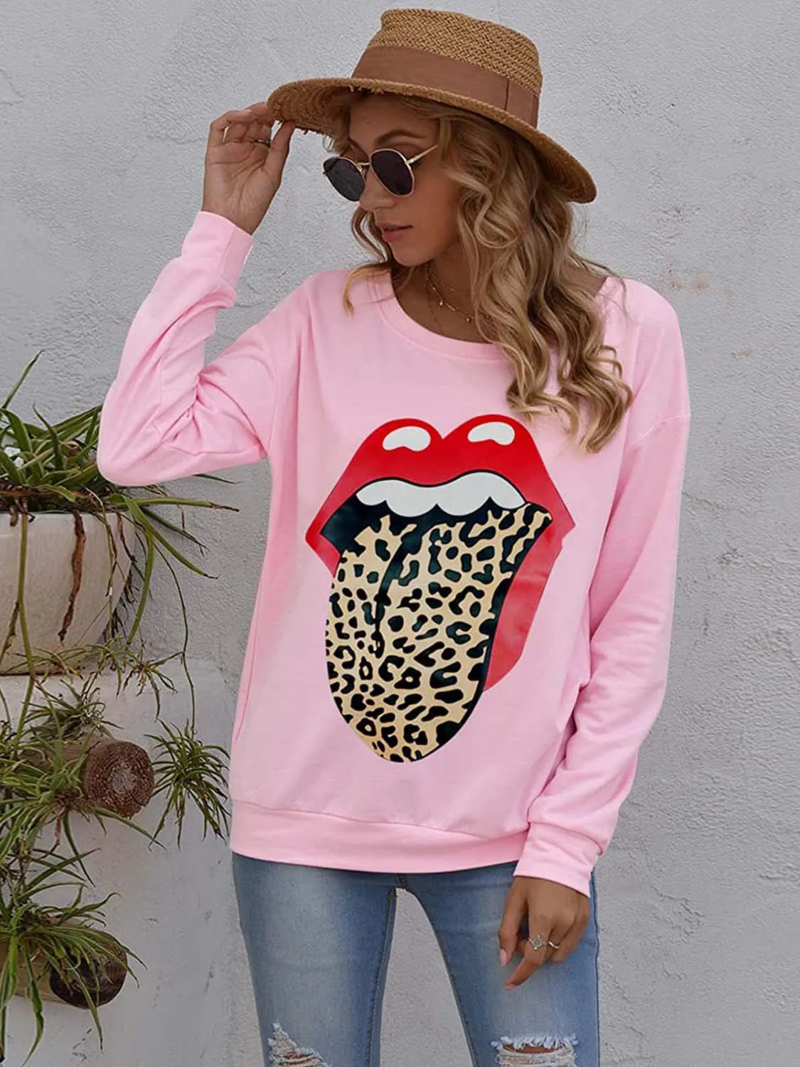 SENFURE Women One Shoulder Sweatshirt Long Sleeve Funny Print Fall Thin Pullover Sweatshirt Top Shirt