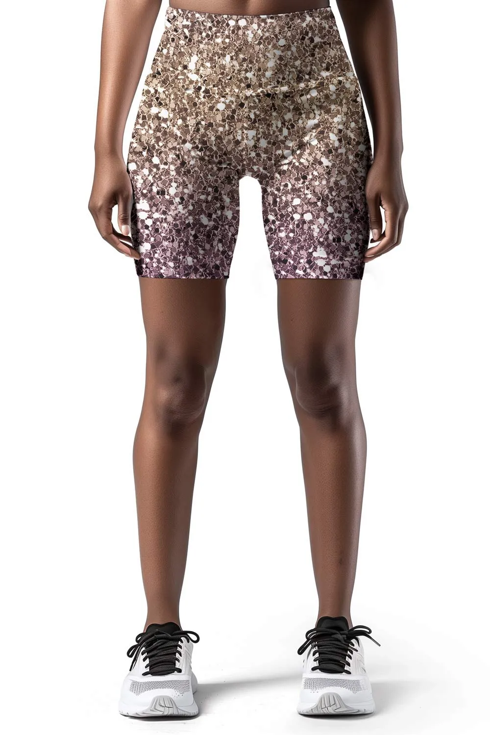 Shimmerfest Karen Grey Glitter Shiny Printed Yoga Biker Shorts - Women