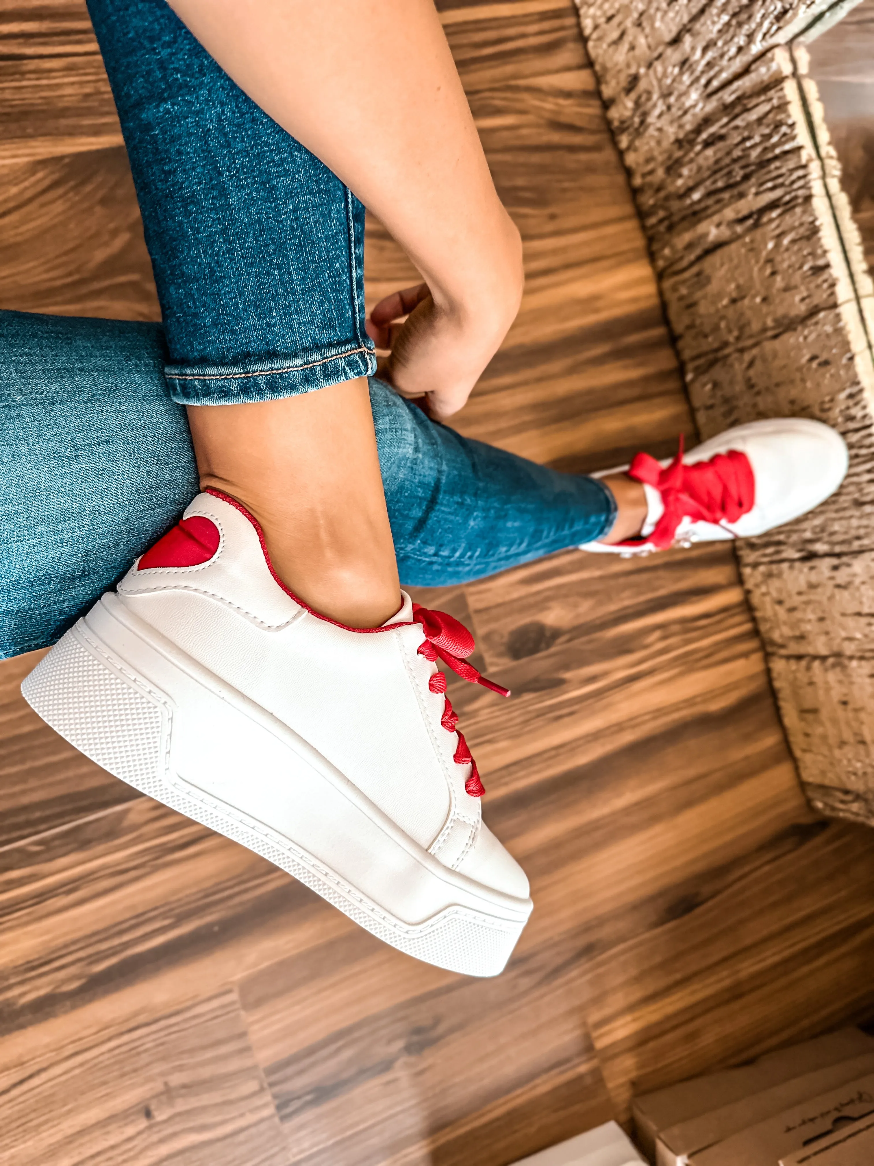 Shiny Heart Red Sneakers