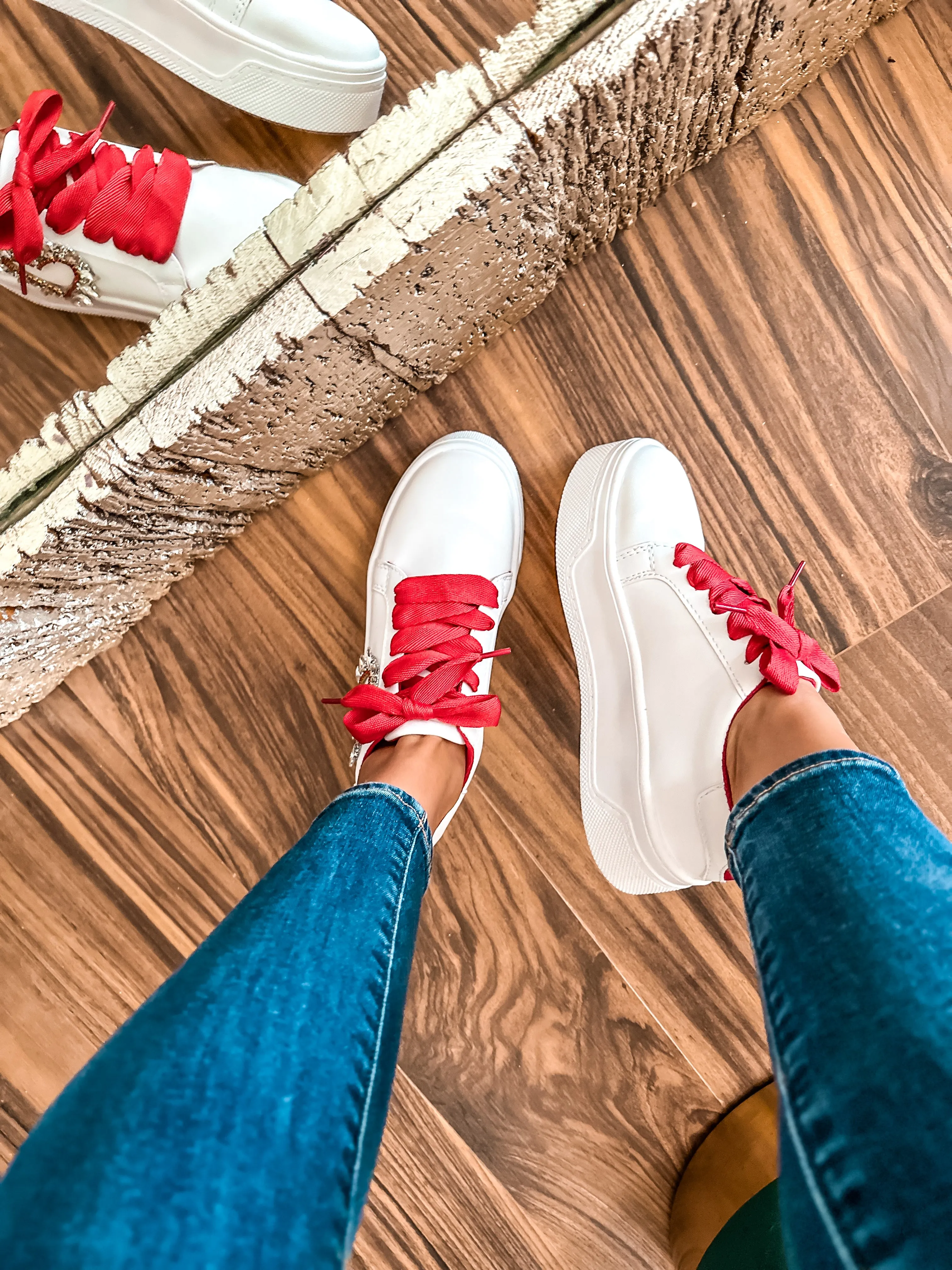 Shiny Heart Red Sneakers