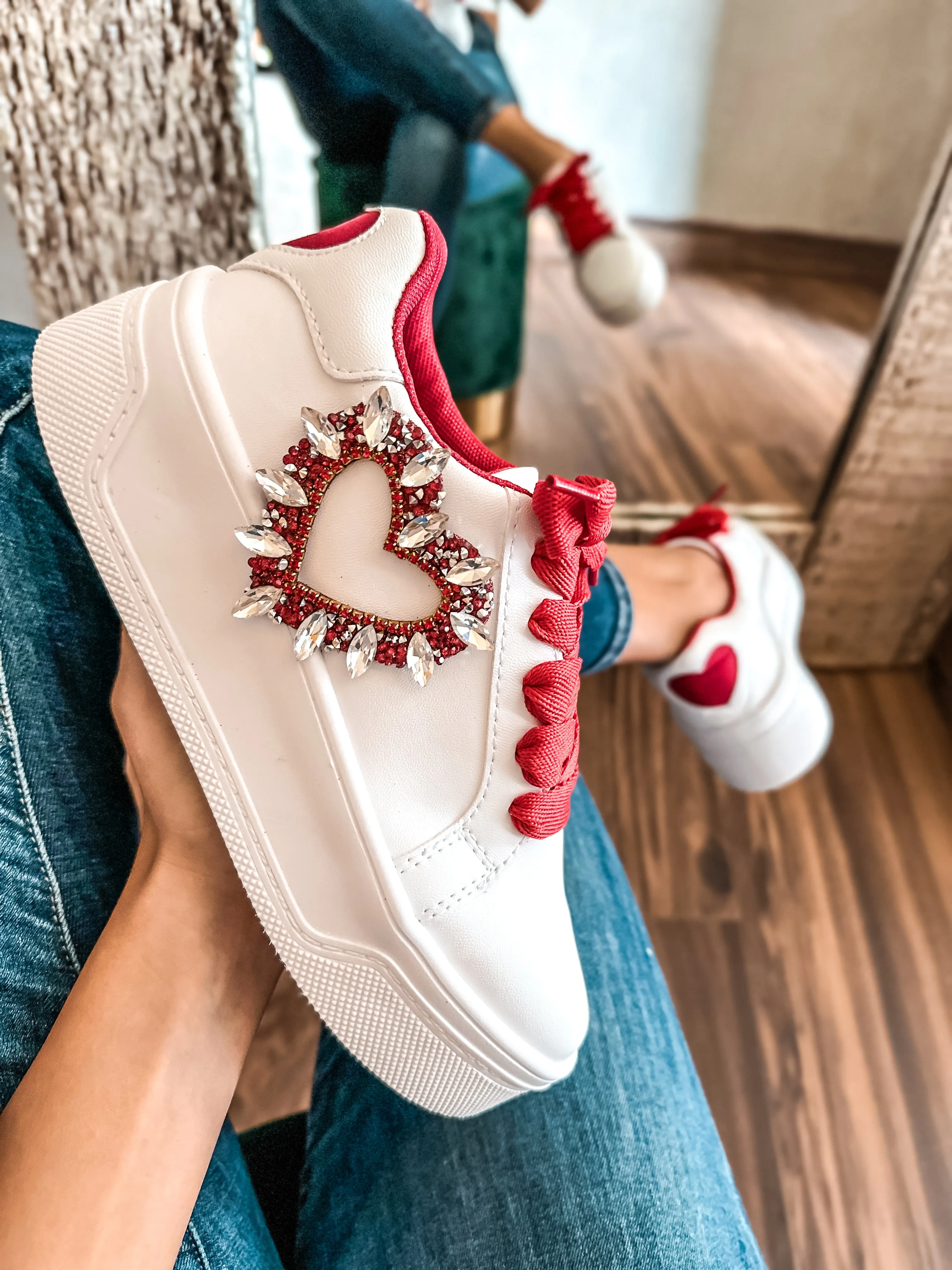 Shiny Heart Red Sneakers