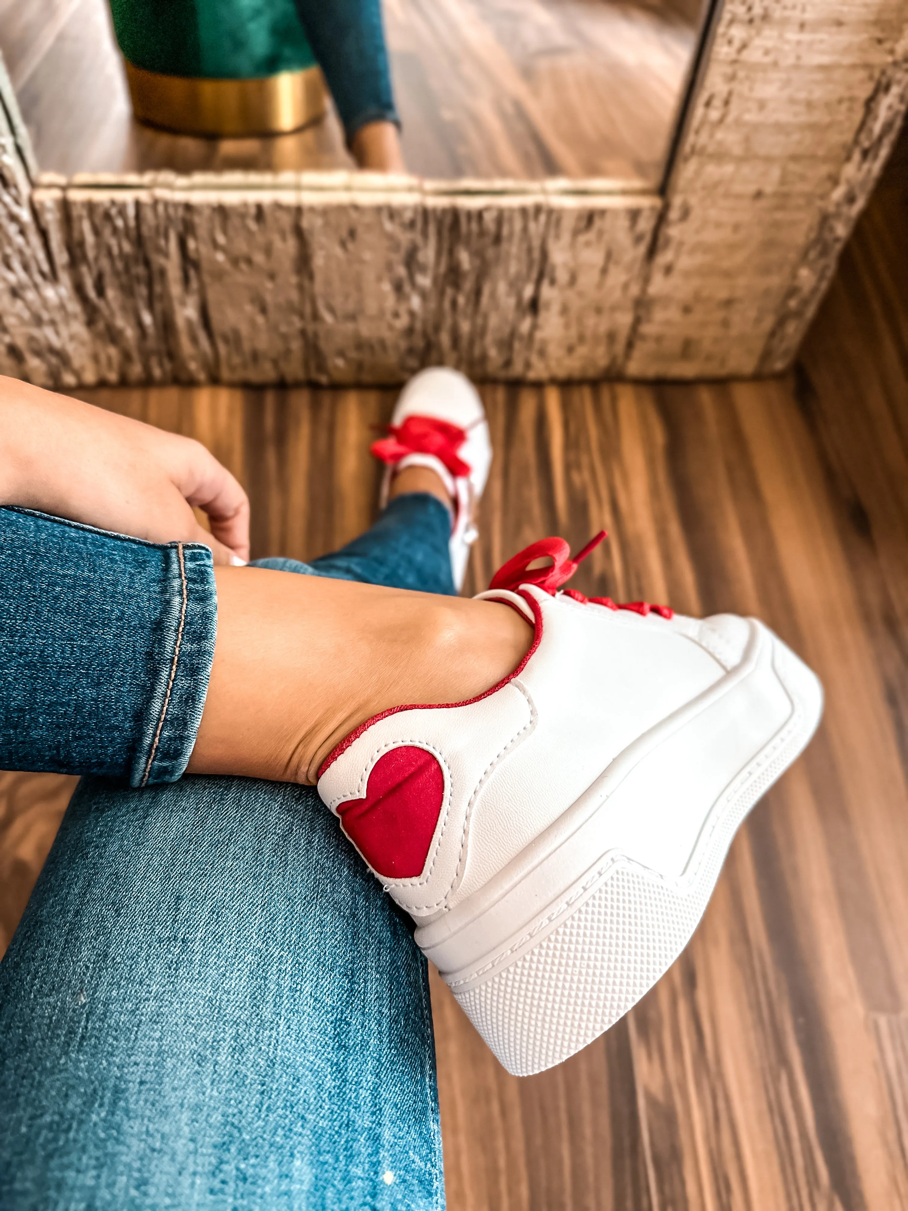 Shiny Heart Red Sneakers