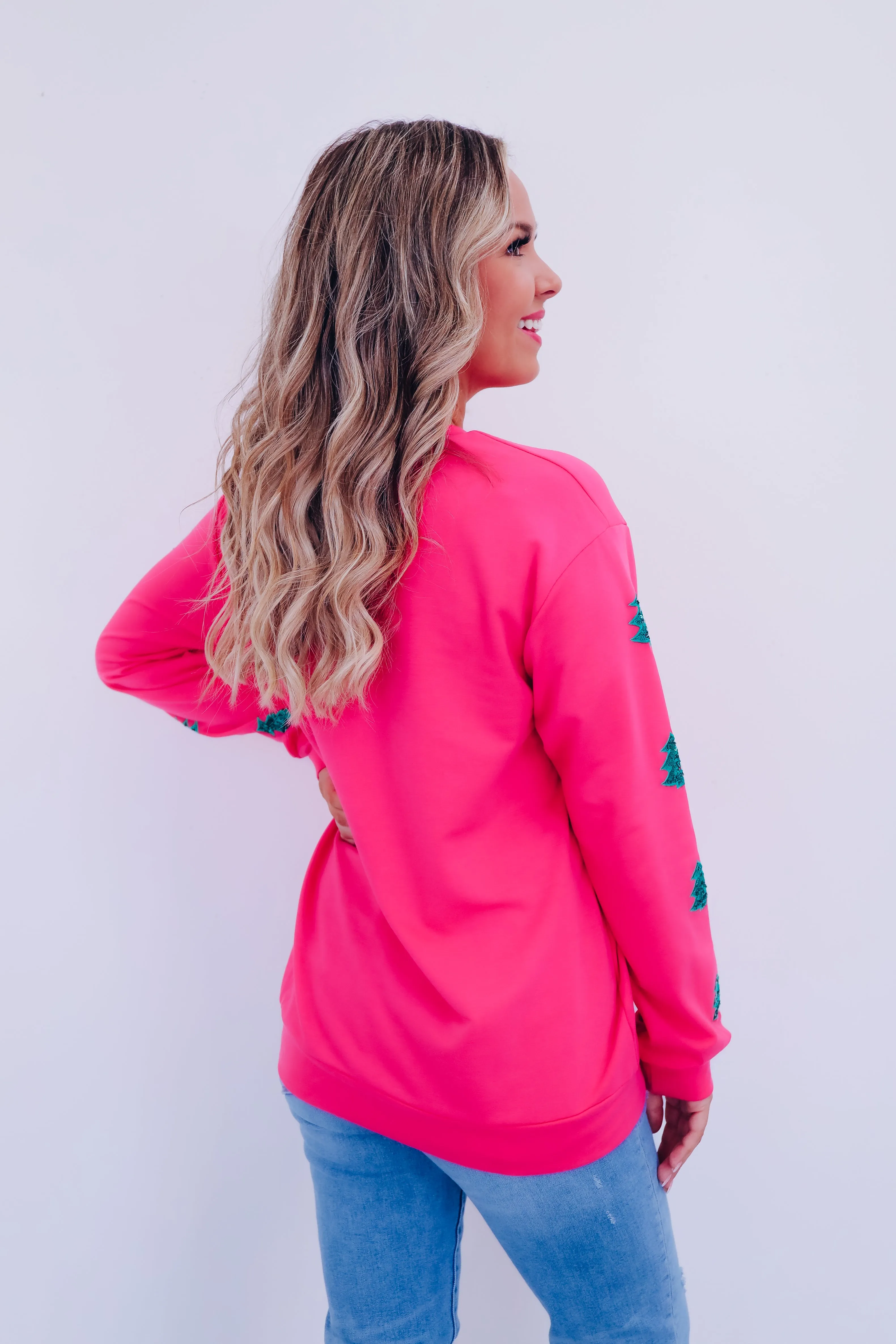 Shiny Sequin "Merry" Sweatshirt - Pink