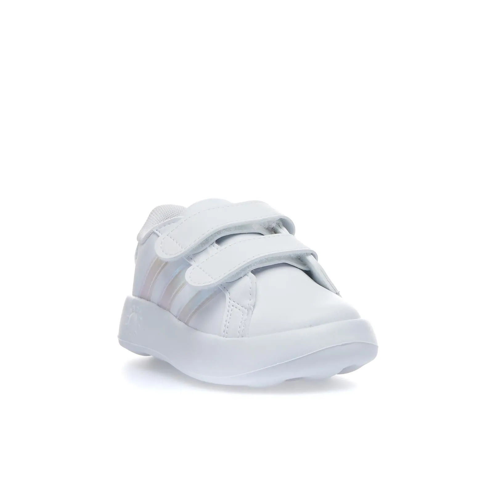 Sneakers bianche bimba da tennis Grand Court 2.0 in pelle con strappi e dettagli cangianti