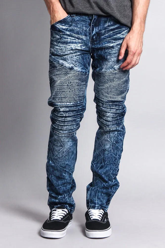 Stain Wash Biker Denim Jeans