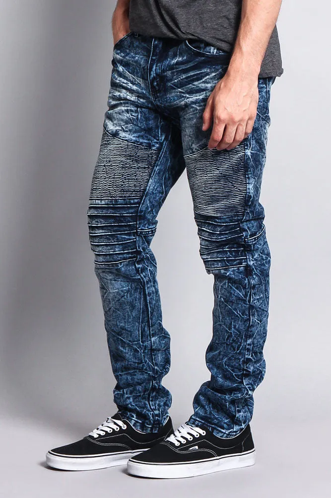 Stain Wash Biker Denim Jeans