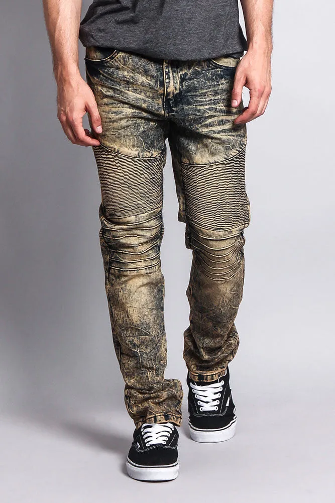 Stain Wash Biker Denim Jeans