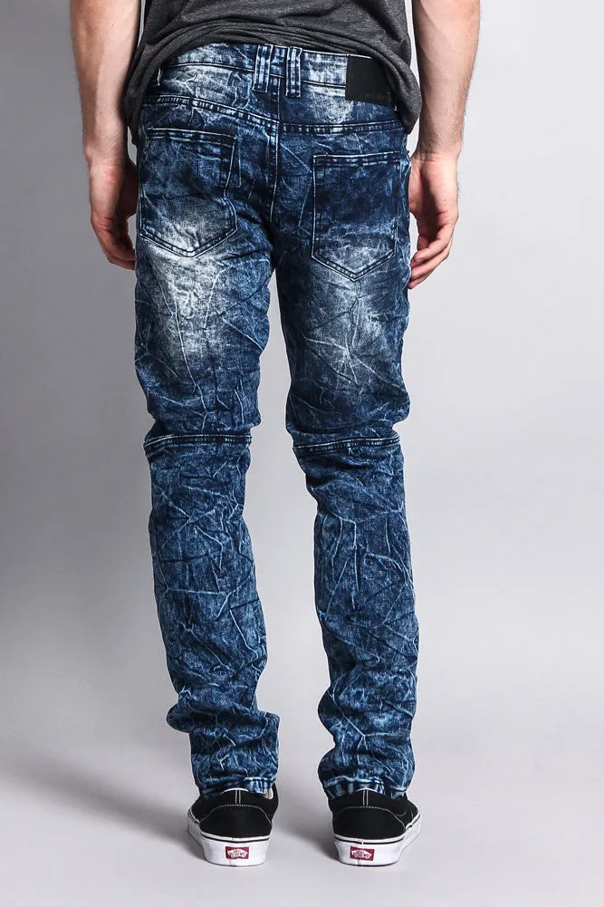 Stain Wash Biker Denim Jeans