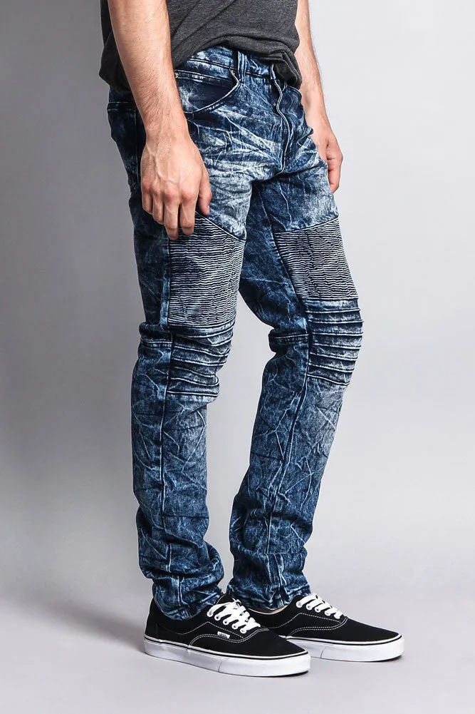 Stain Wash Biker Denim Jeans