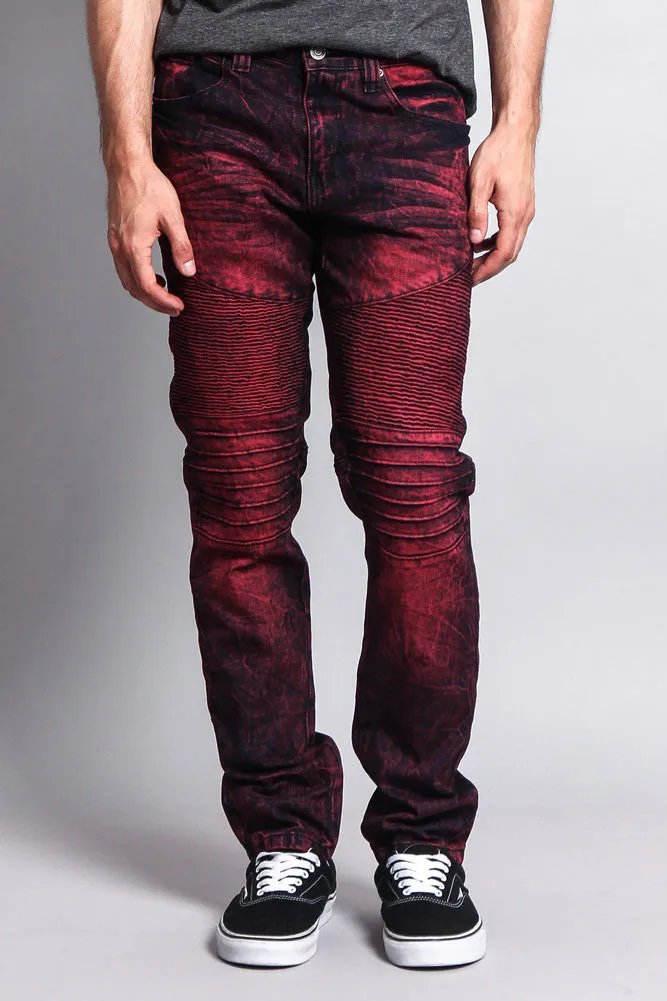 Stain Wash Biker Denim Jeans