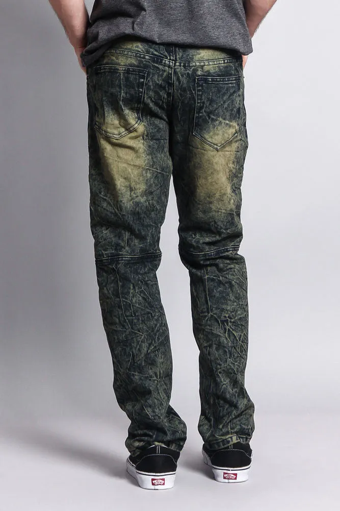 Stain Wash Biker Denim Jeans