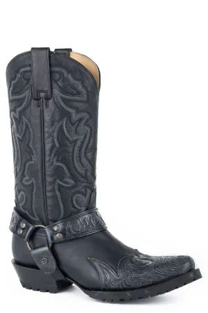 Stetson Mens Black Leather Outlaw Sciver Biker Cowboy Boots