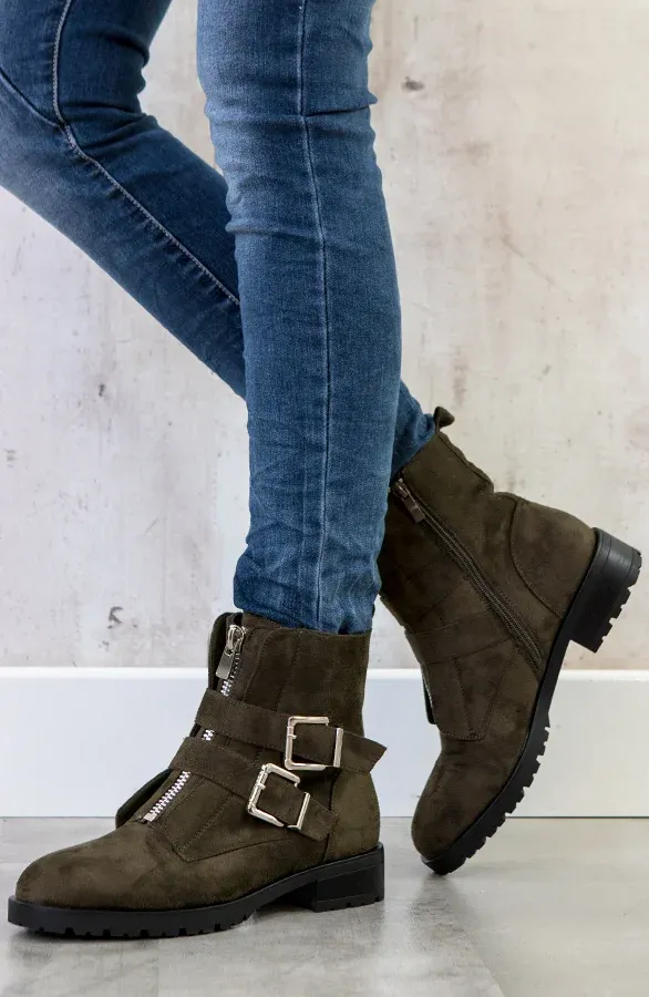 Suede Biker Boots Legergroen