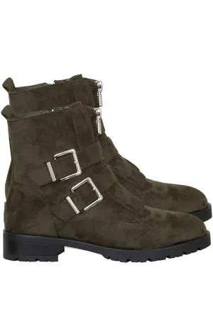 Suede Biker Boots Legergroen