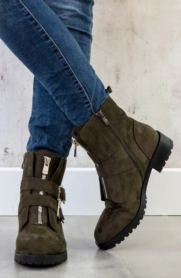 Suede Biker Boots Legergroen