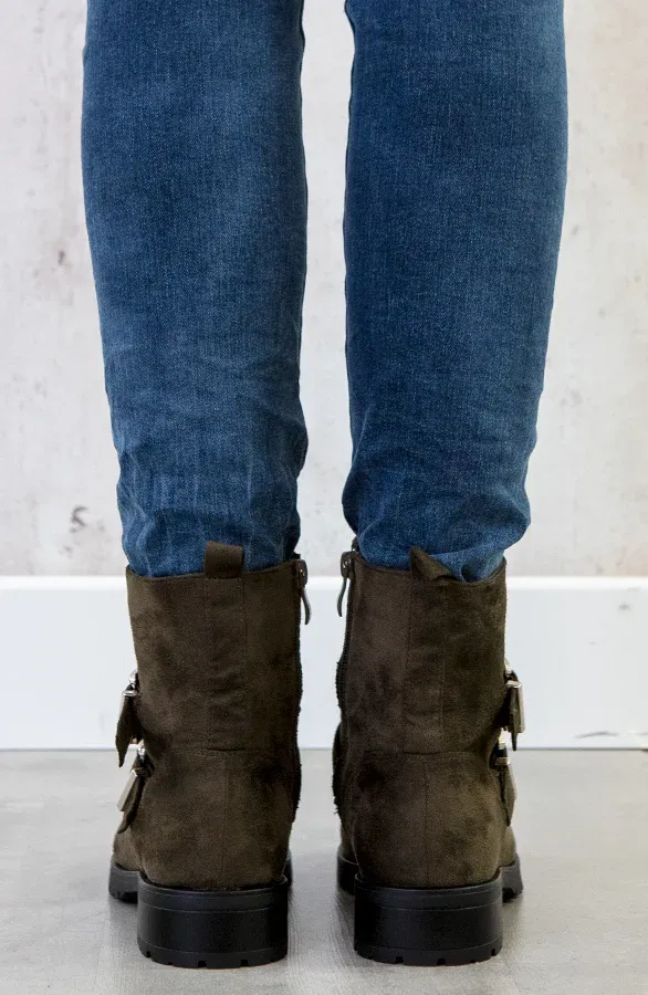 Suede Biker Boots Legergroen