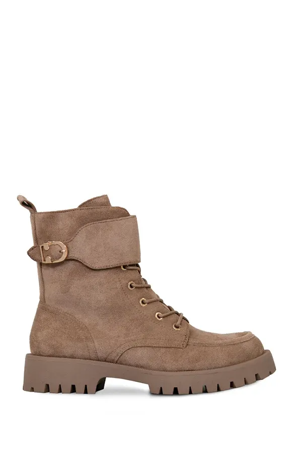 Suede Biker Boots Met Gesp Taupe