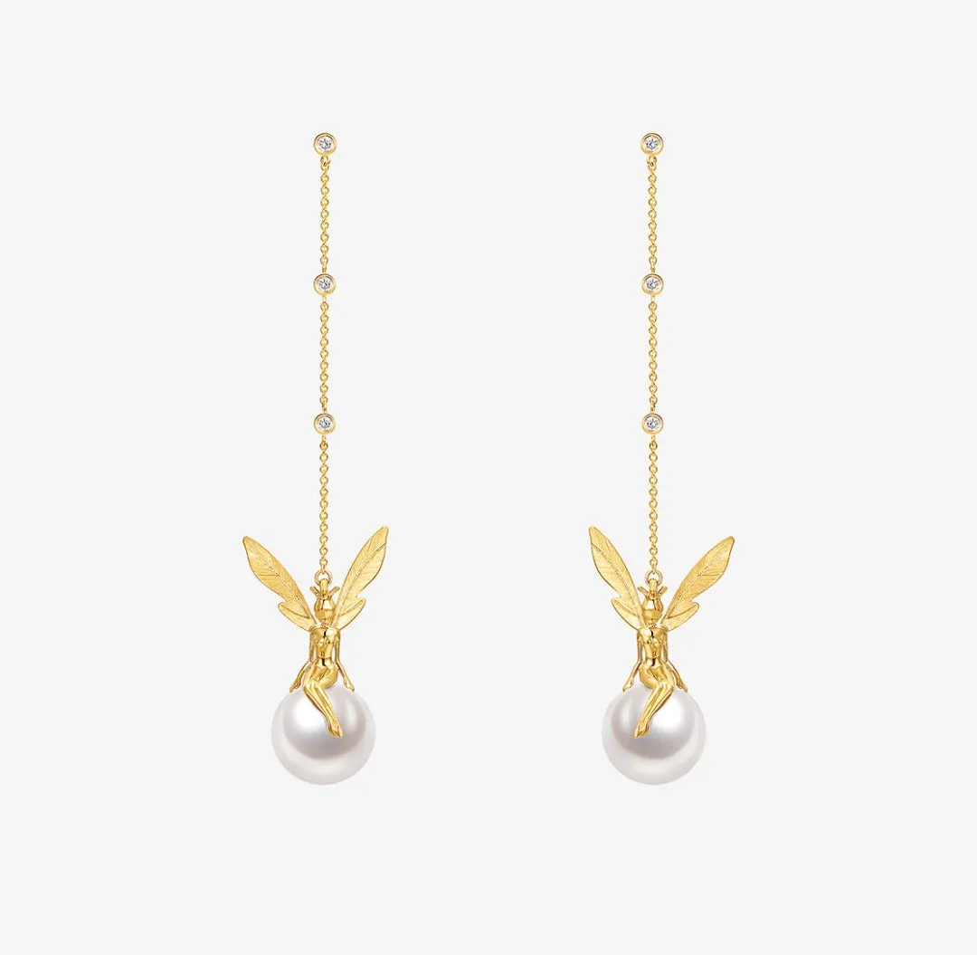 THIALH - DATURA • ASTRA - 18K Yellow Gold Diamond and Fresh Water Pearl Earrings