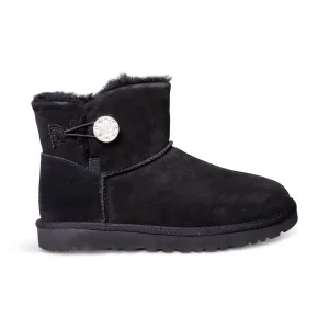 UGG Mini Bailey Button Crystals Black Boots - Women's