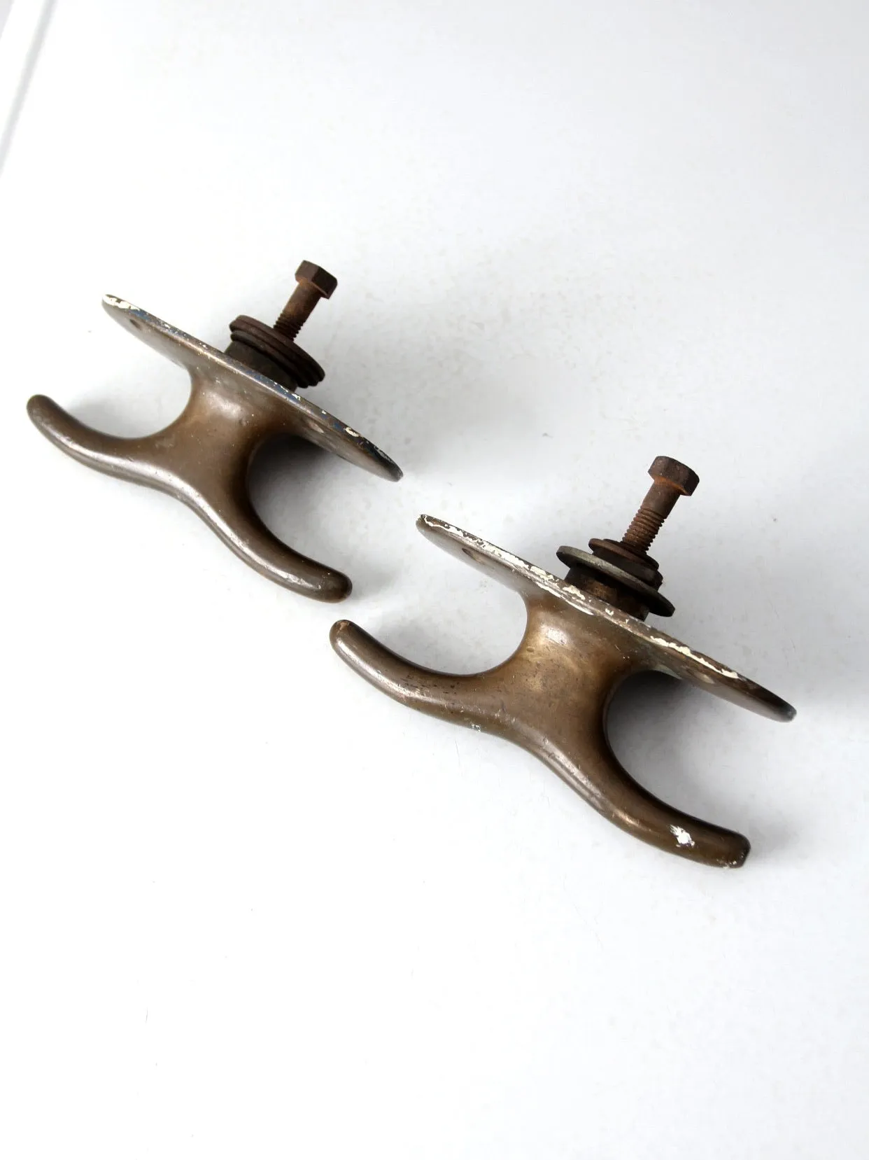 vintage brass boat cleats pair