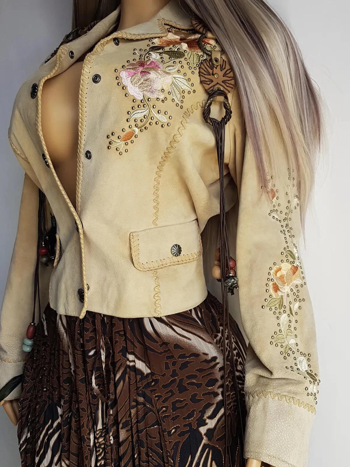 Vintage Embroidered & Studded Suede Jacket with intricate leatherwork detailing