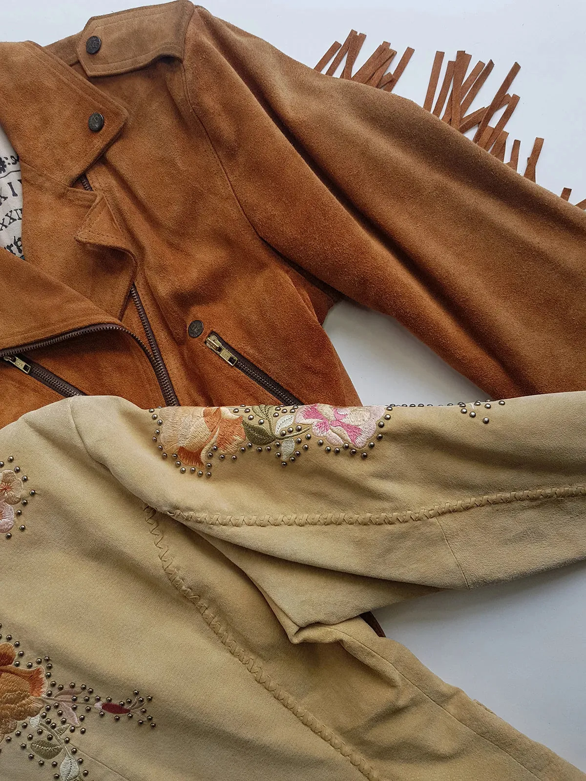 Vintage Embroidered & Studded Suede Jacket with intricate leatherwork detailing