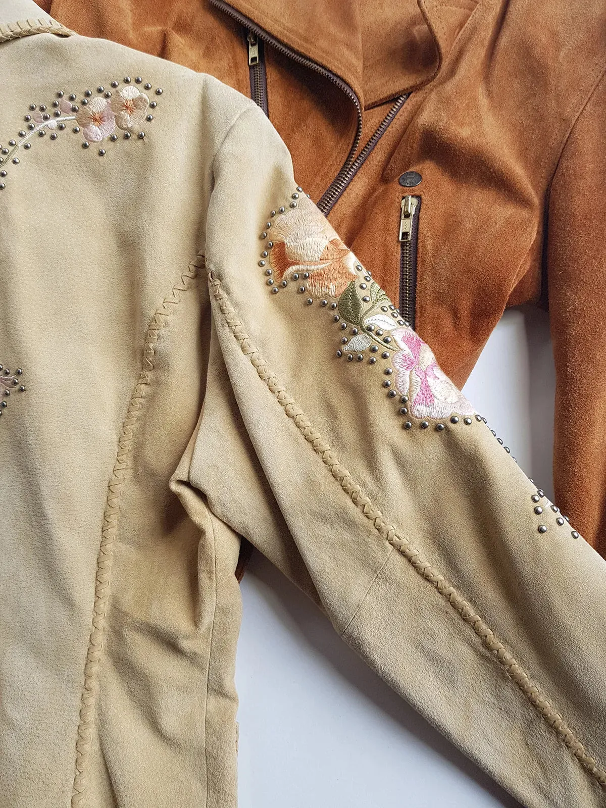 Vintage Embroidered & Studded Suede Jacket with intricate leatherwork detailing