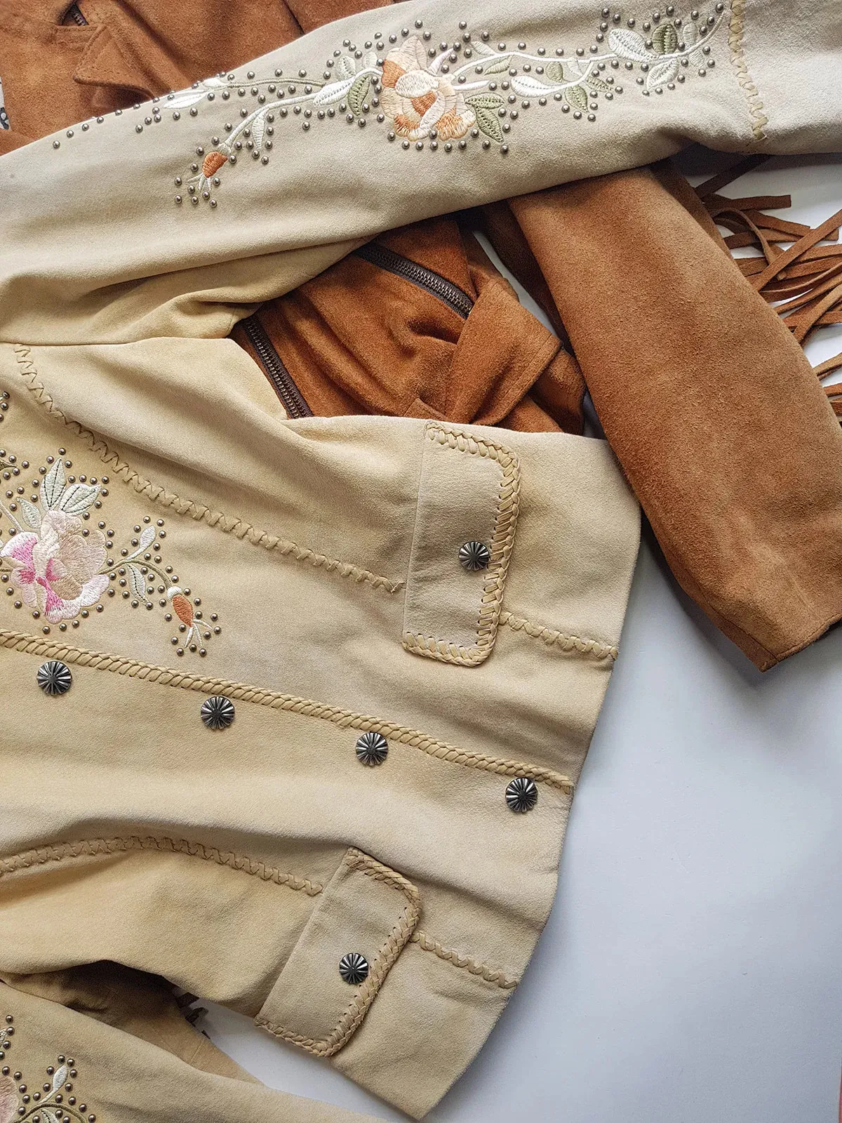 Vintage Embroidered & Studded Suede Jacket with intricate leatherwork detailing