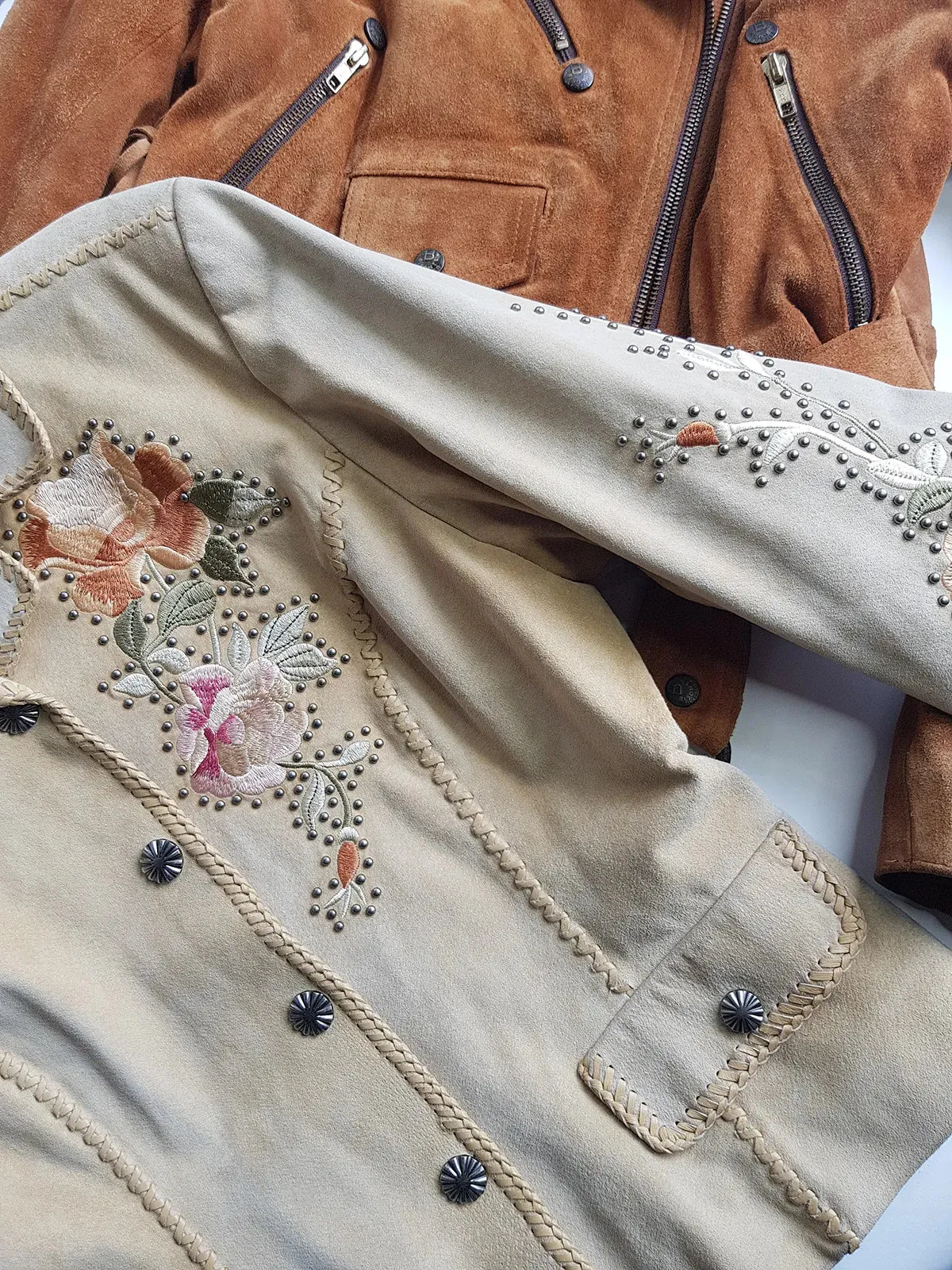 Vintage Embroidered & Studded Suede Jacket with intricate leatherwork detailing