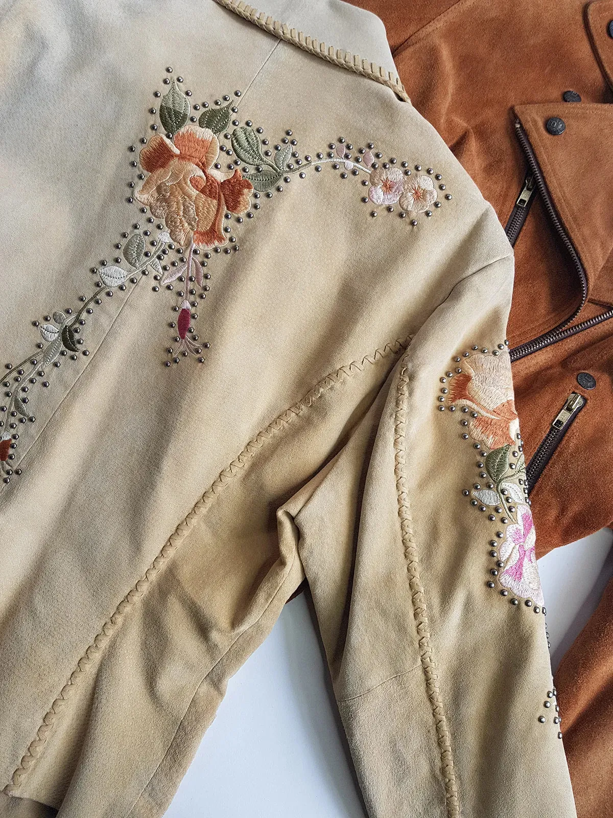 Vintage Embroidered & Studded Suede Jacket with intricate leatherwork detailing