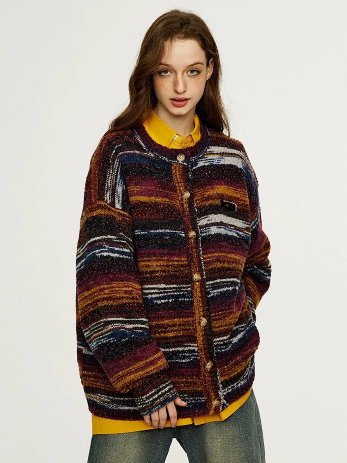 We Love Street Colorful Gradient Striped Cardigan Retro Knitted