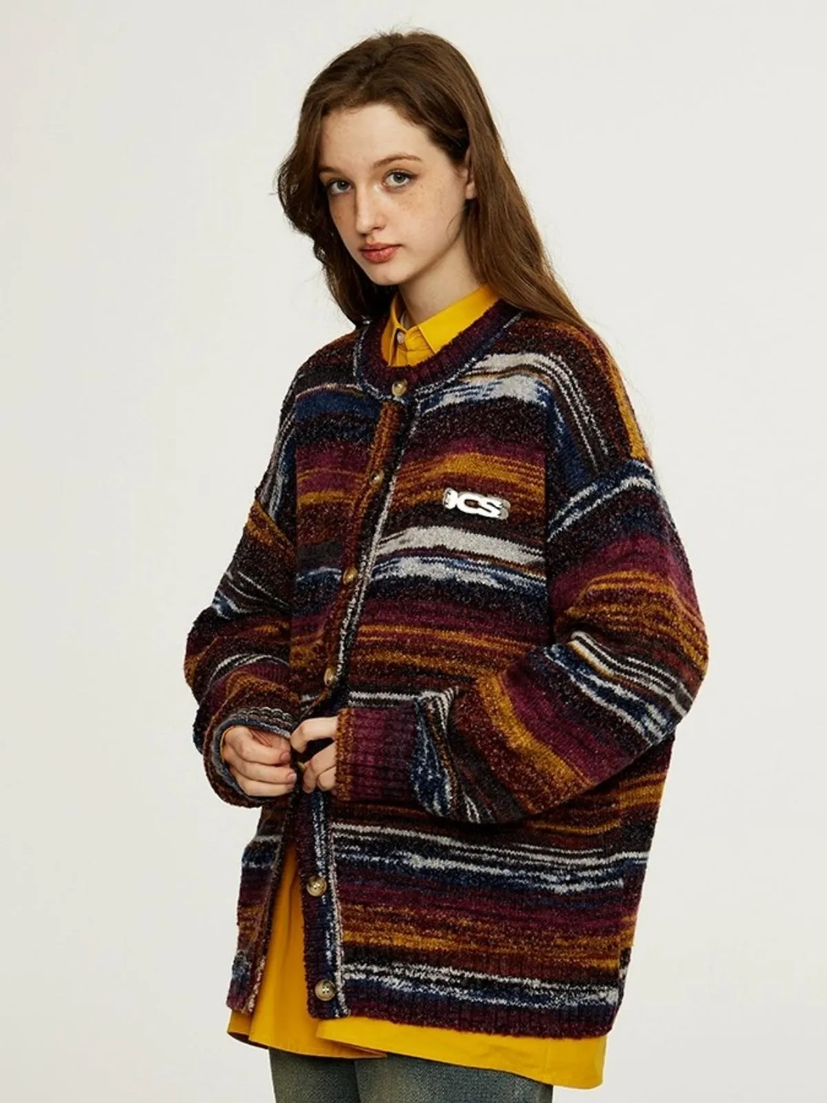 We Love Street Colorful Gradient Striped Cardigan Retro Knitted