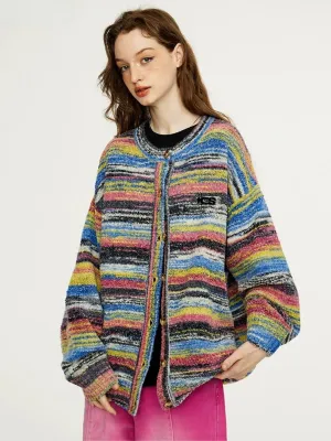 We Love Street Colorful Gradient Striped Cardigan Retro Knitted