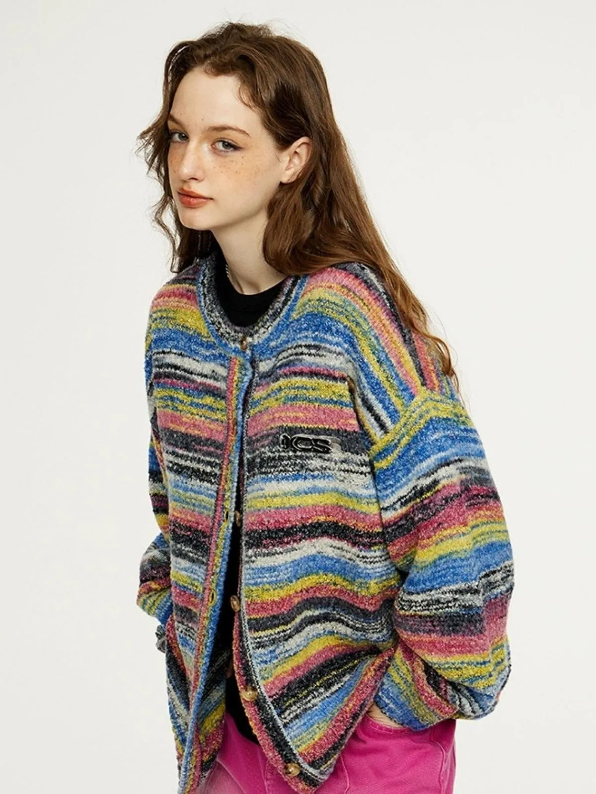 We Love Street Colorful Gradient Striped Cardigan Retro Knitted