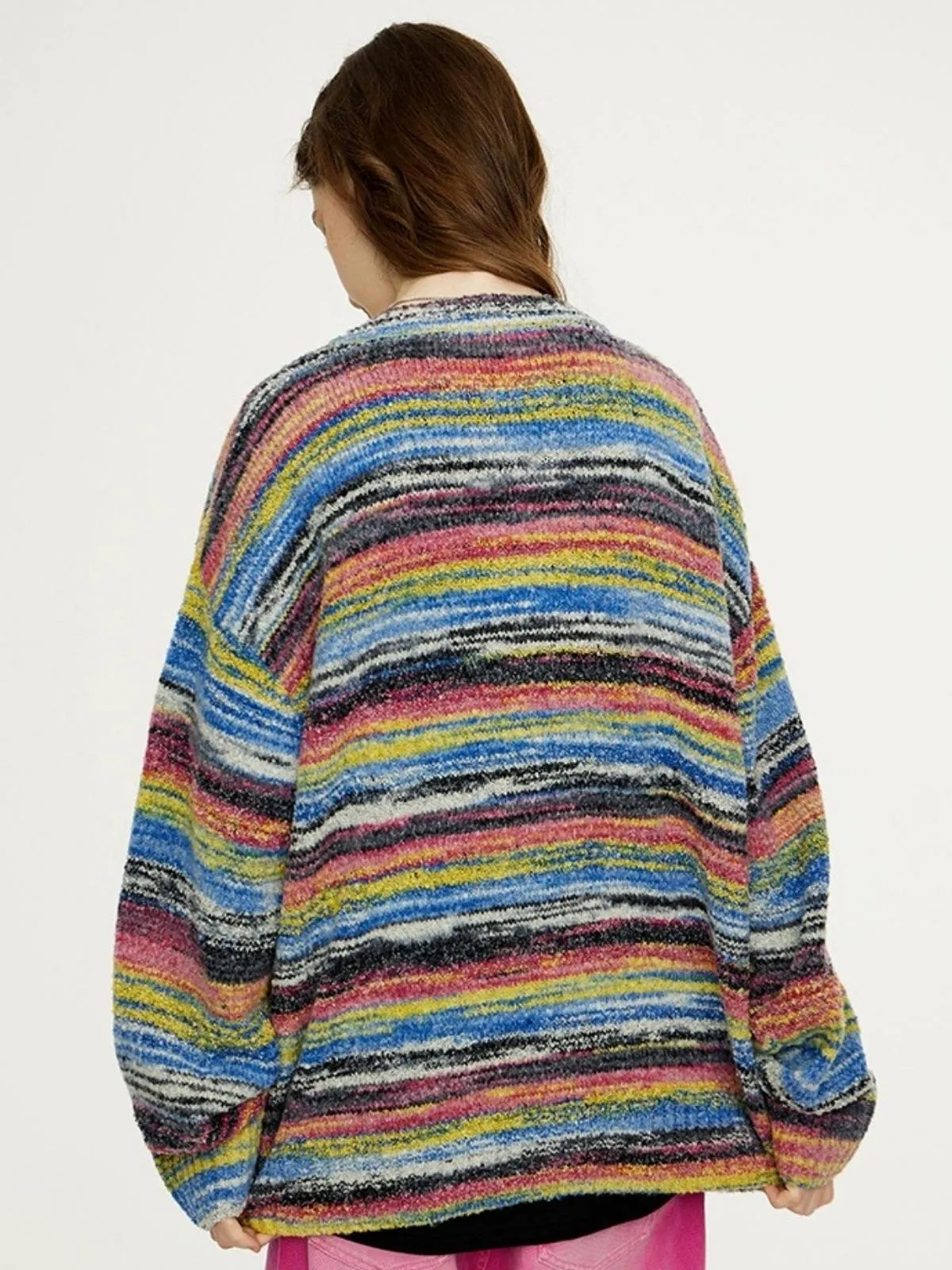 We Love Street Colorful Gradient Striped Cardigan Retro Knitted