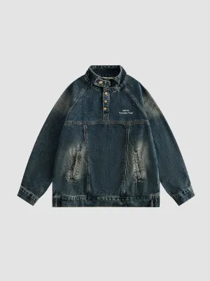 WLS Retro Half Turtle Collar Denim Jacket