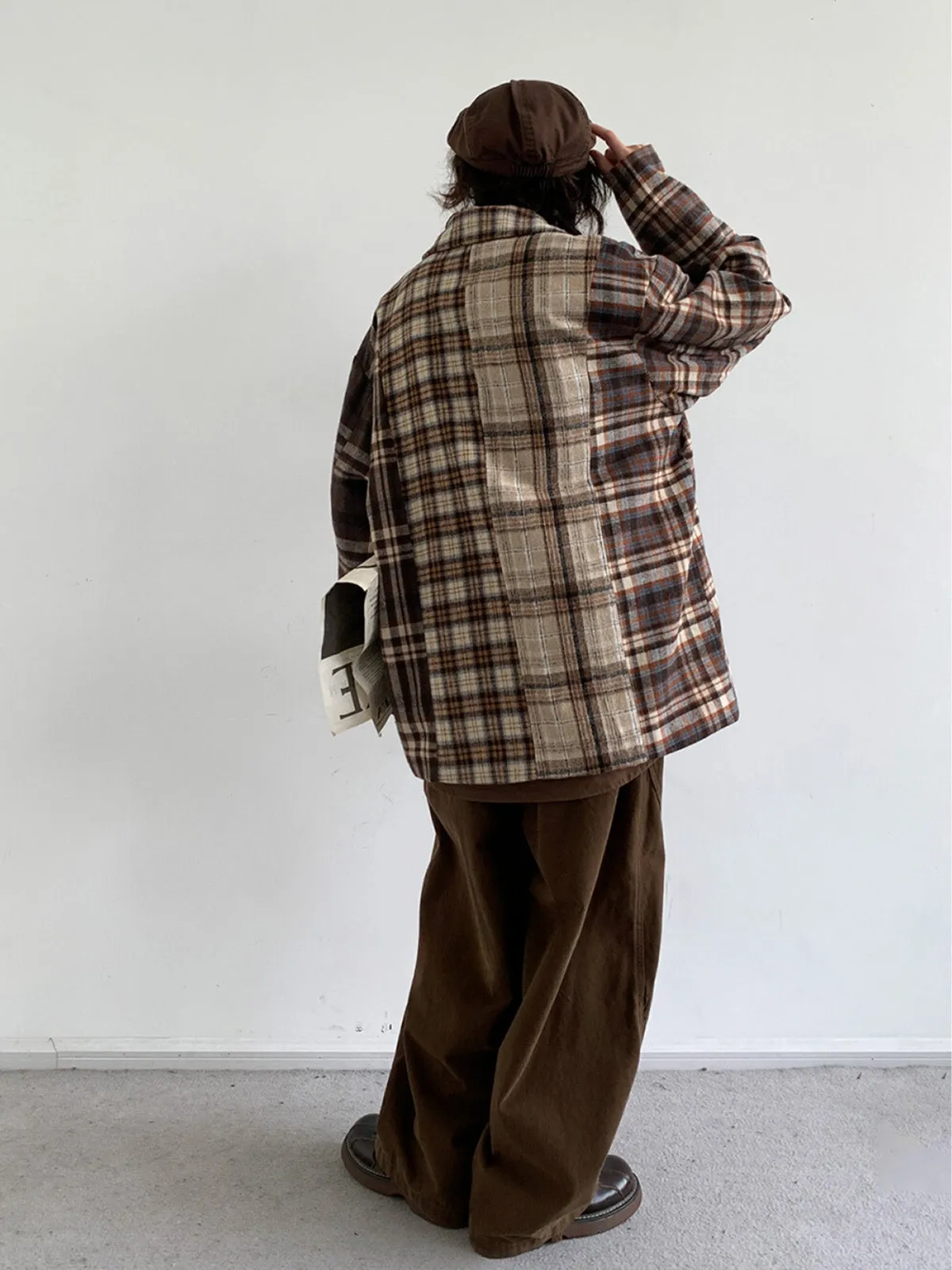 WLS Retro Plaid Loose Stitching Jacket