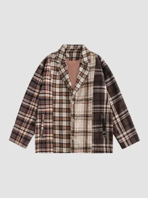 WLS Retro Plaid Loose Stitching Jacket