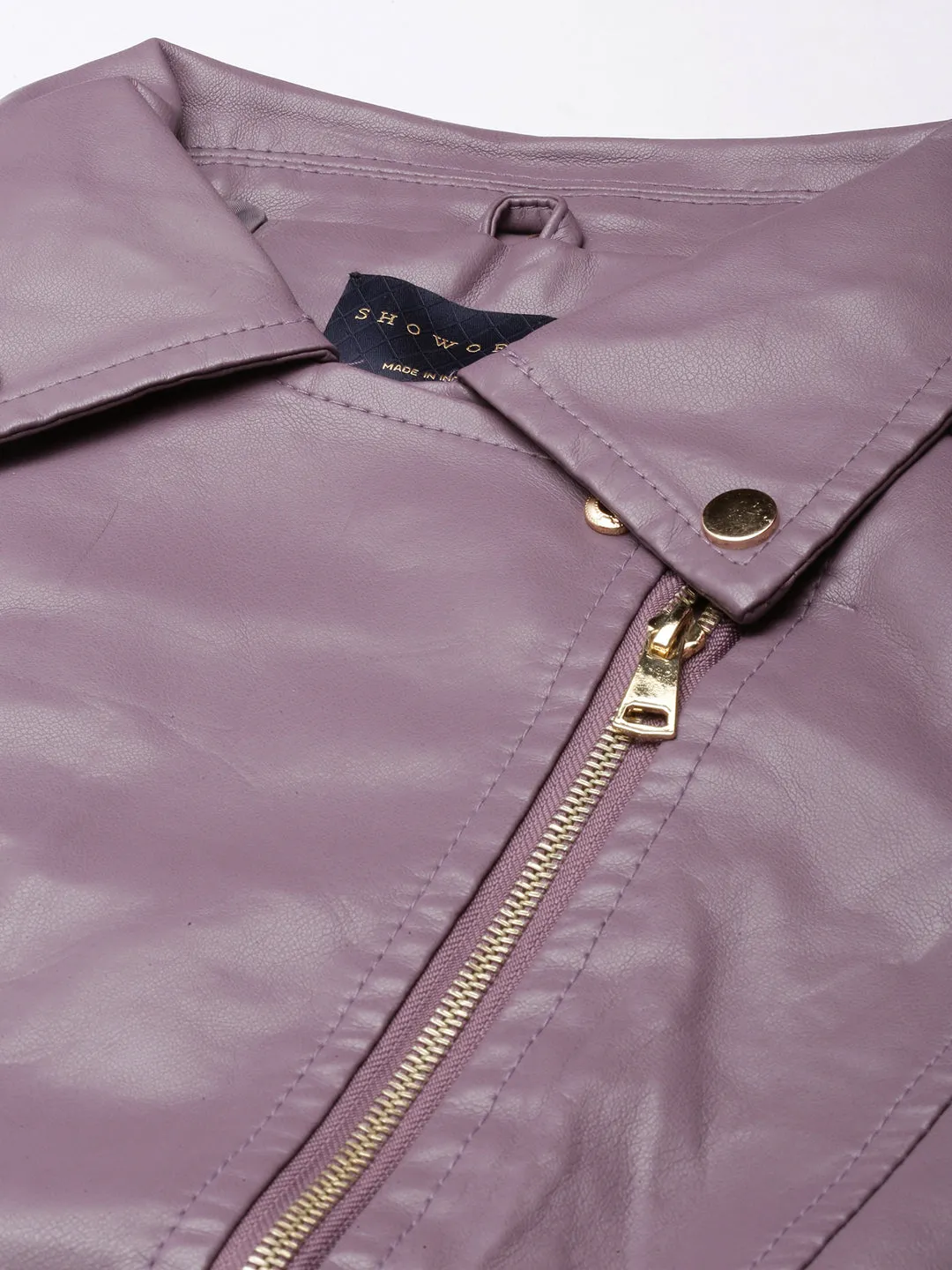 Women Solid Lavender Biker Jacket