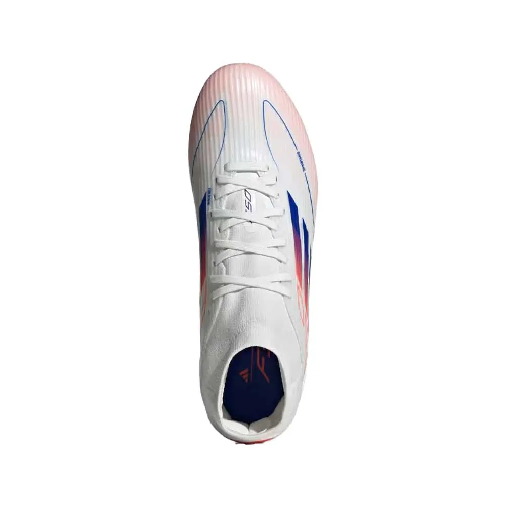 Women's F50 League Mid FG/MG Soccer Cleats - Cloud White/Lucid Blue / Solar Red - Regular (B)