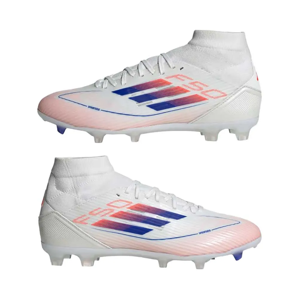 Women's F50 League Mid FG/MG Soccer Cleats - Cloud White/Lucid Blue / Solar Red - Regular (B)