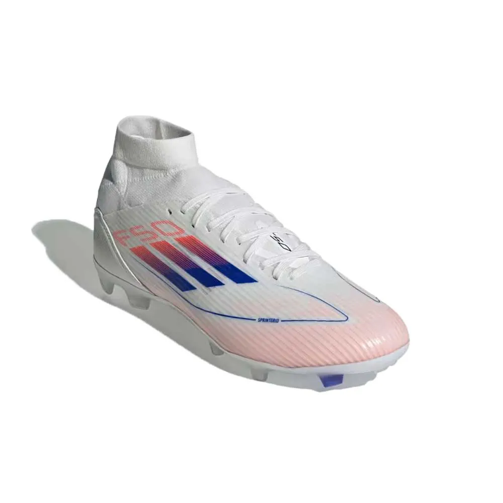 Women's F50 League Mid FG/MG Soccer Cleats - Cloud White/Lucid Blue / Solar Red - Regular (B)