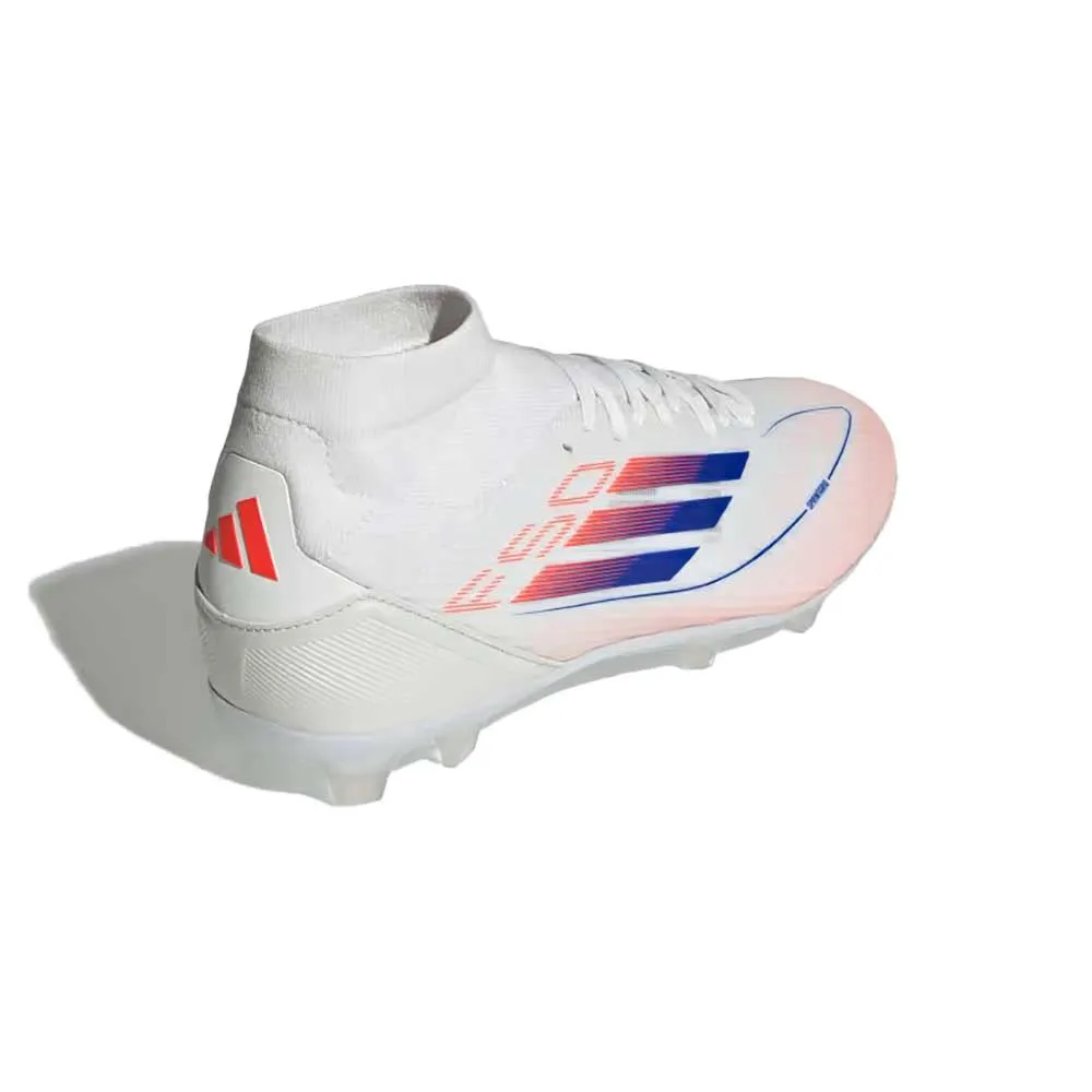 Women's F50 League Mid FG/MG Soccer Cleats - Cloud White/Lucid Blue / Solar Red - Regular (B)