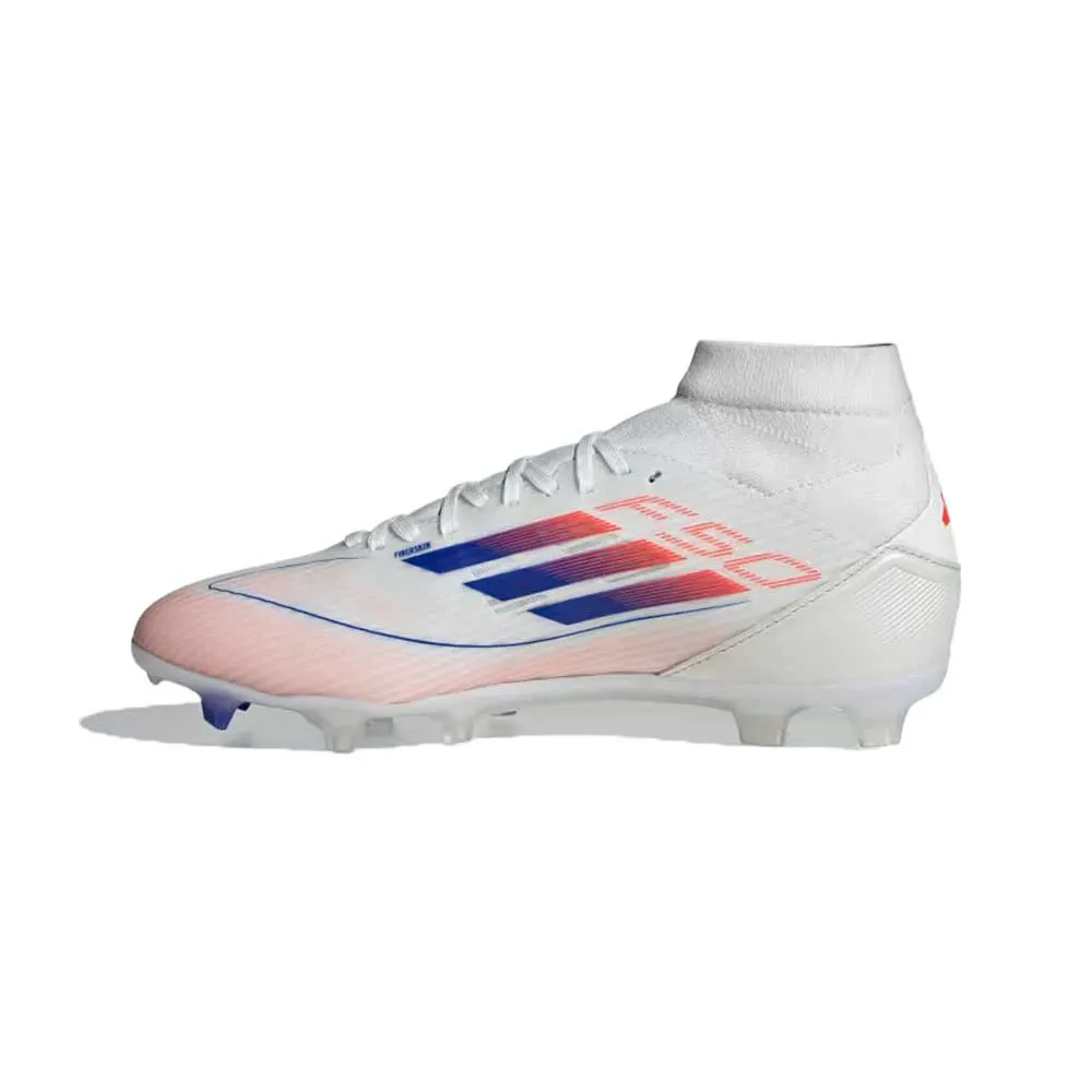 Women's F50 League Mid FG/MG Soccer Cleats - Cloud White/Lucid Blue / Solar Red - Regular (B)