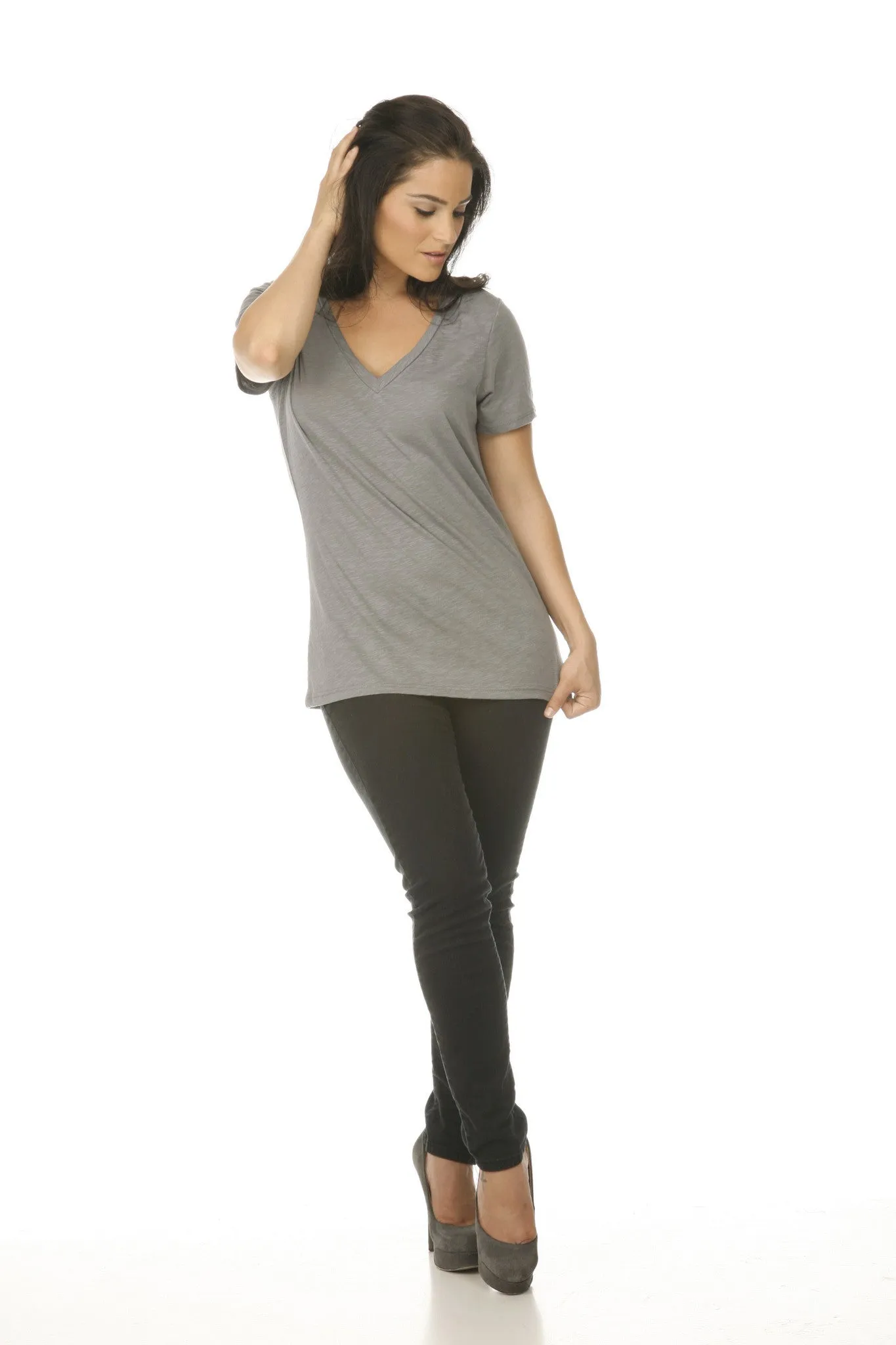 Women's Slub Jersey V Neck-f