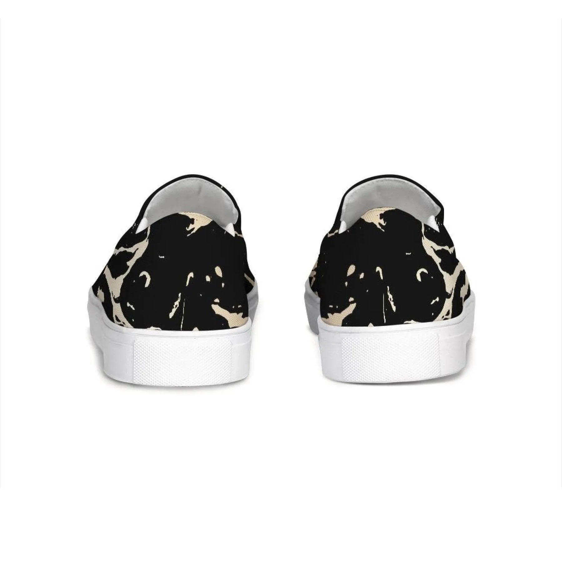 Womens Sneakers - Black & Beige Swirl Style Low Top Slip-on Canvas