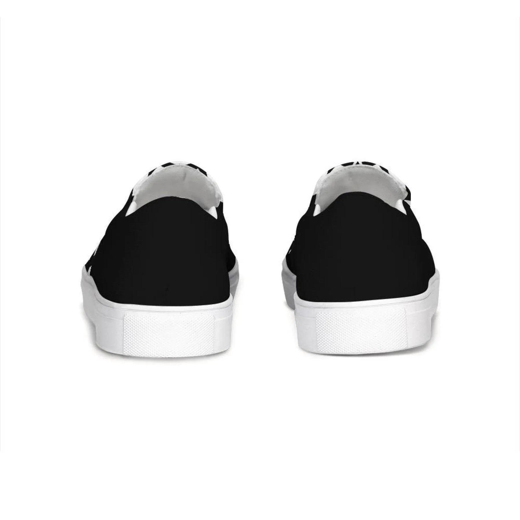 Womens Sneakers - Black & White Ichthys Style Low Top Slip-on Canvas